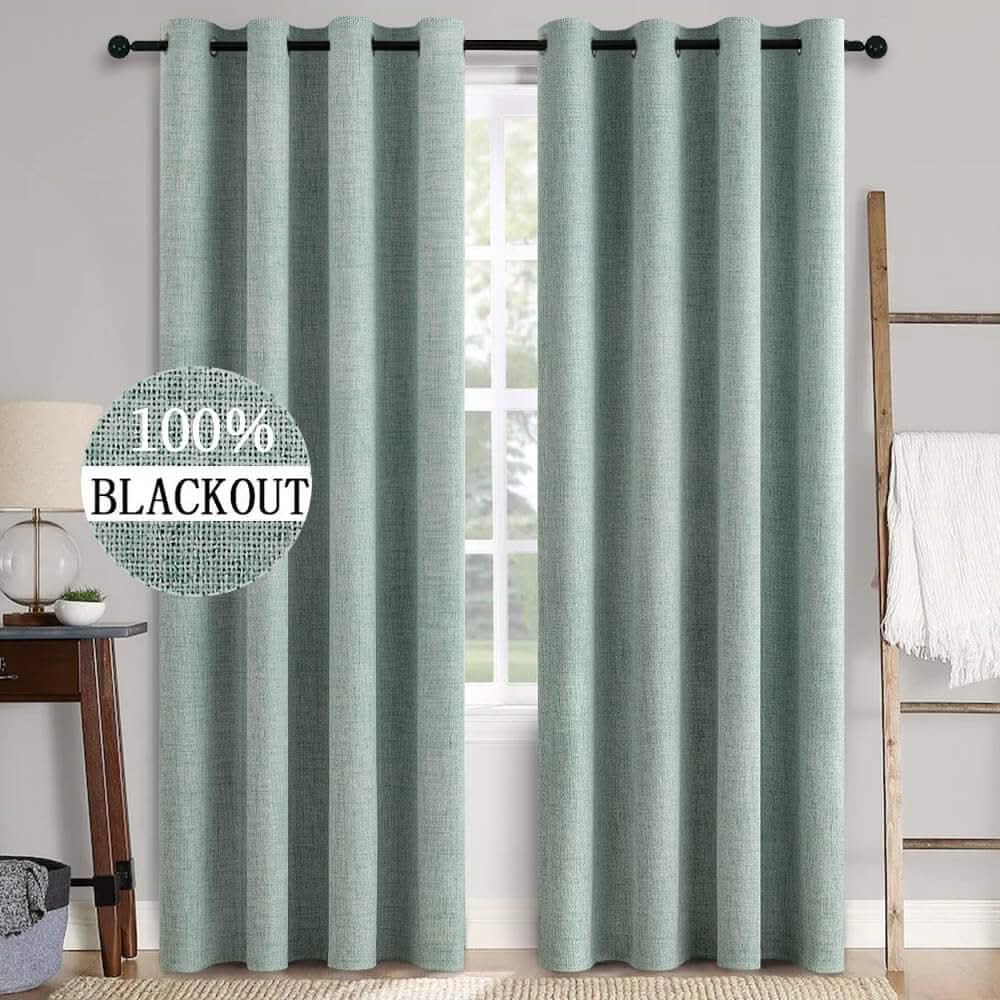 MIULEE Customized 100% Blackout Linen Textured Curtains (2 Panels)-Seafoam Green