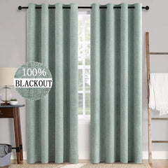 MIULEE 100% Blackout Linen Textured Curtains Nursery 52 x 84 Inch (2 Panels) | Seafoam Green