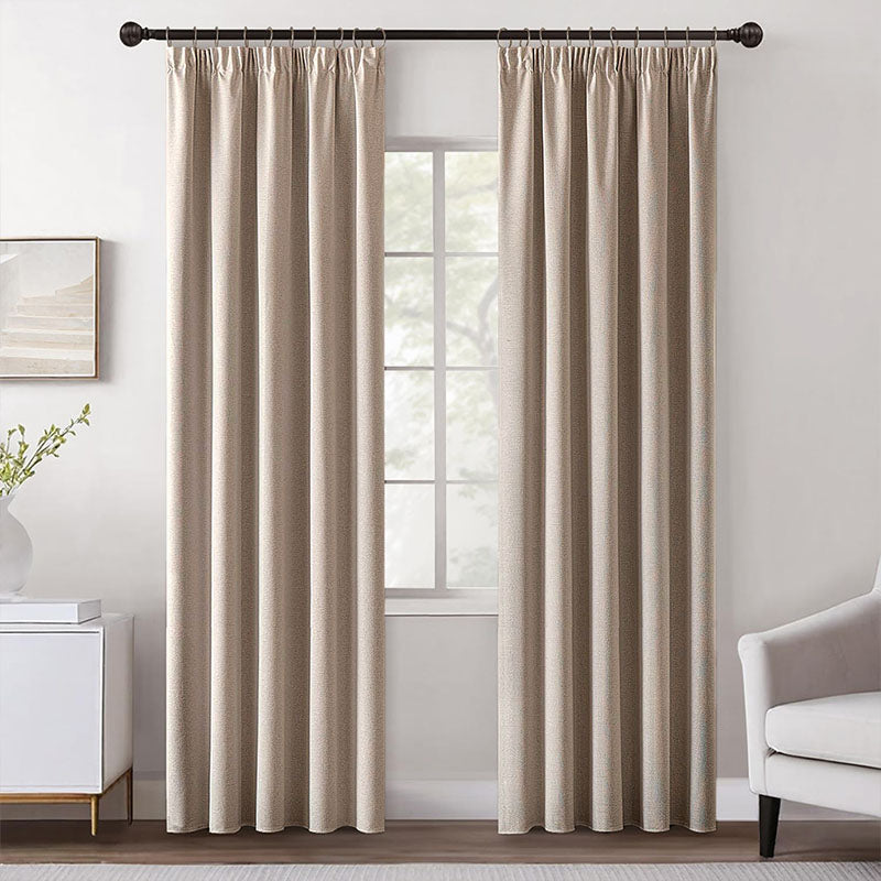 MIULEE Customized 100% Blackout Linen Textured Curtains (2 Panels) - Pencil Pleat & Rod Pocket_1