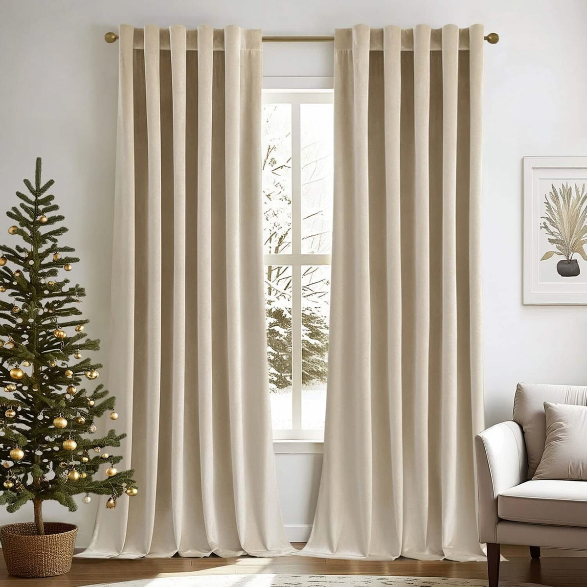 MIULEE Customized Velvet Curtains Luxury Blackout Curtains Thermal Insulated-2 Panels-Beige