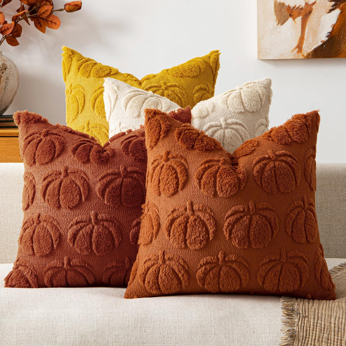 MIULEE Fall Pumpkin Pillow Covers Rust-Yellow 18x18