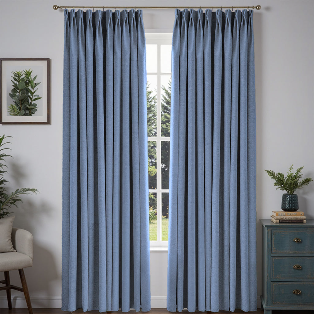 MIULEE Customized 100% Blackout Linen Textured Curtains (2 Panels) - Pleated