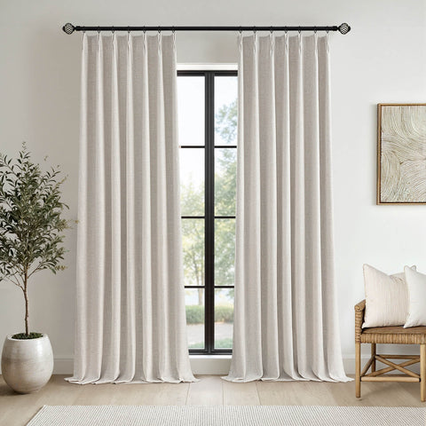 MIULEE Birch Pinch Pleated 100% Blackout Linen Curtains for Bedroom, Room Darkening Light Blocking Window Curtains 84 inches Long for Living Room, Black Out Pleat Drapes with Pin Hooks, 2 Panels