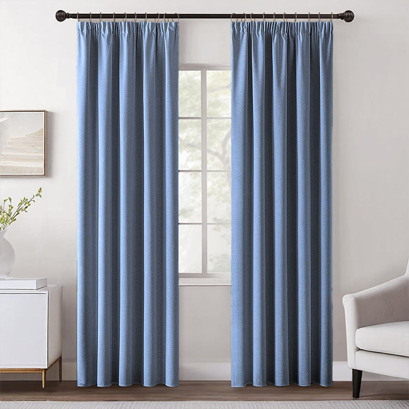 MIULEE Customized 100% Blackout Linen Textured Curtains (2 Panels) - Pencil Pleat & Rod Pocket