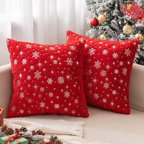 Christmas Decorative Faux Fur Throw Pillow Covers Red 24x24-inch