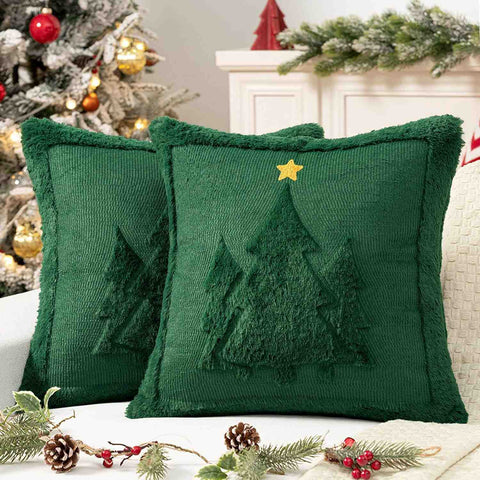 Decorative Christmas Trees Faux Fur Wool Pillow Covers Green 20x20-inch