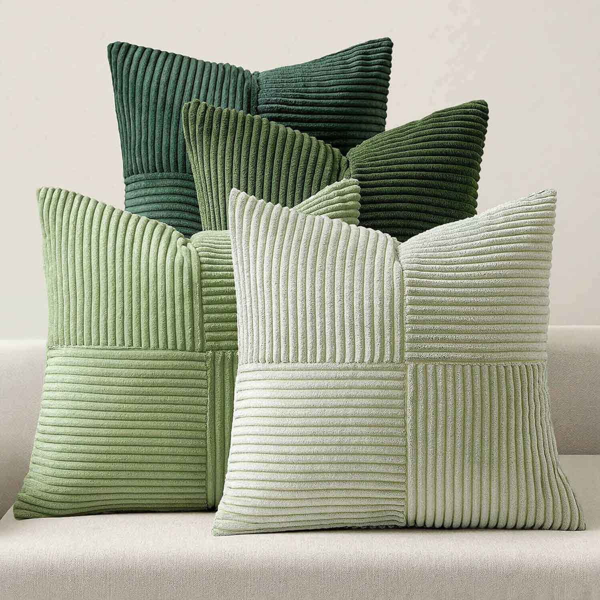 Patchwork Corduroy Farmhouse Pillow Covers Green 22x22-inch