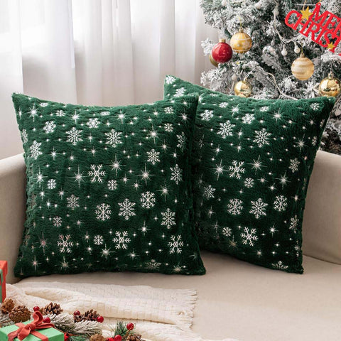 Christmas Decorative Faux Fur Throw Pillow Covers Dark Green 24x24-inch