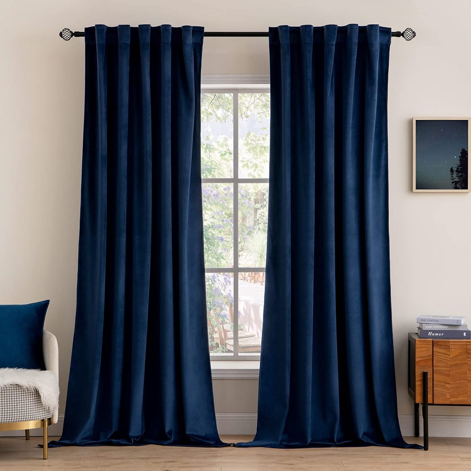 MIULEE Customized Velvet Curtains Luxury Blackout Curtains Thermal Insulated-2 Panels-Royal-Blue