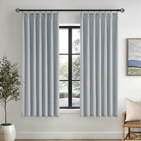 MIULEE Grayish Blue Pinch Pleated 100% Blackout Linen Curtains for Bedroom, Room Darkening Light Blocking Window Curtain 63 inches Long for Living Room, Black Out Pleat Drapes with Pin Hooks, 2 Panels