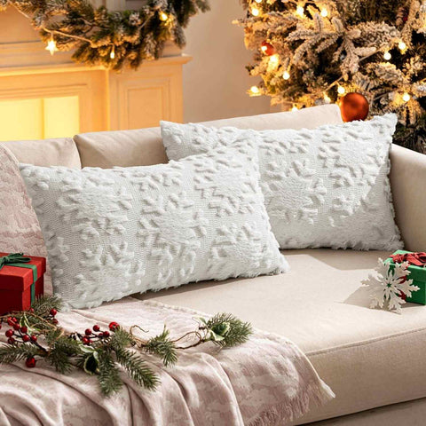Christmas Solid Snowflake Pillow Covers Pure White 20x12-inch