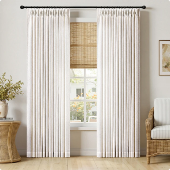 MIULEE Pinch Pleated Linen Curtains 90 Inches Long 2 Panels for Living Room Bedroom, Thick Texture Linen Drapes Pleat Back Tab Light Filtering Boho Nautral Farmhouse Window Curtains with Hooks&Rings