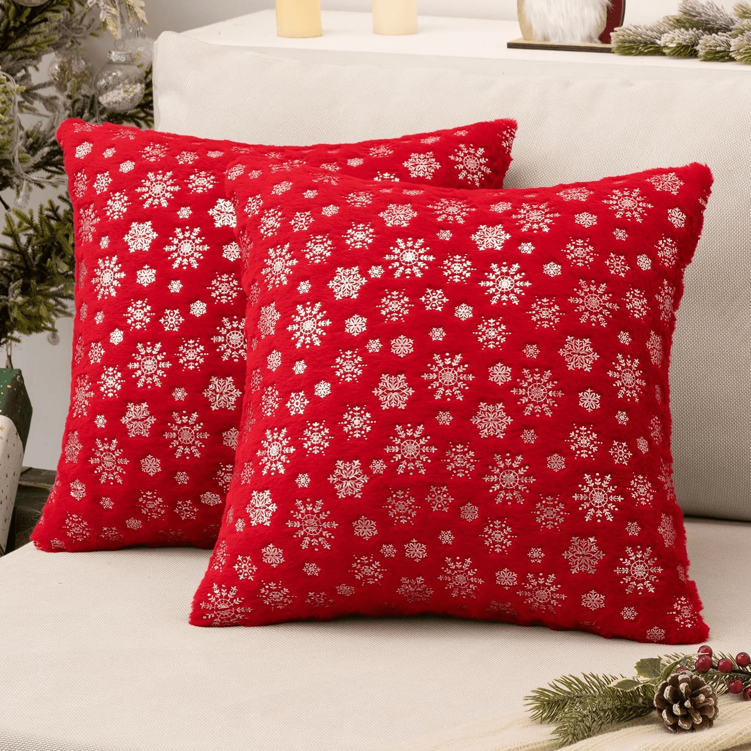 MIULEE Christmas Decorative Soft Plush Faux Wool Pillow Covers (Pack of 2)