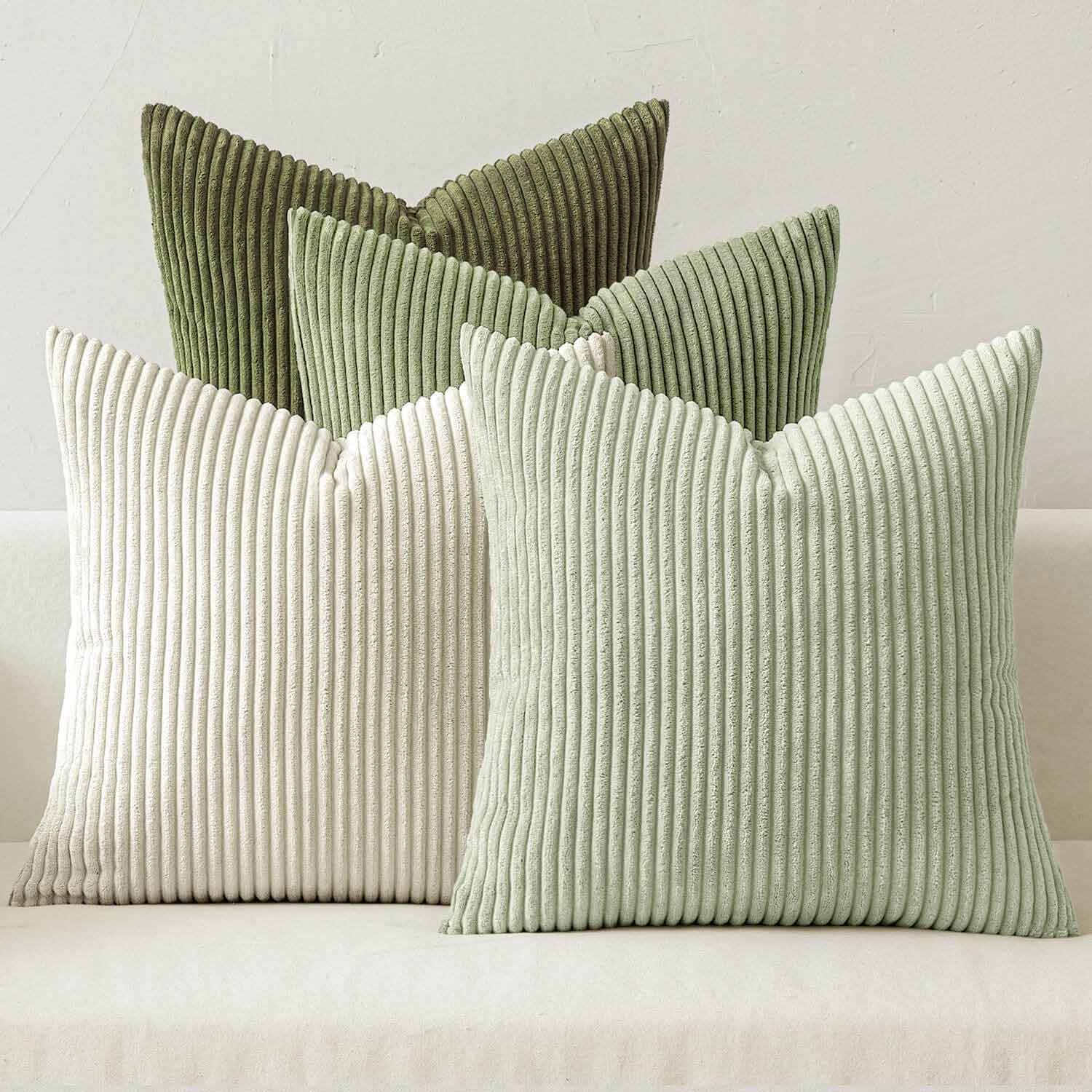 Boho Farmhouse Mordern Corduroy Pillow Covers Green-white 20x20-inch