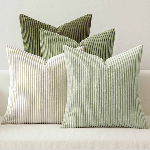 Boho Farmhouse Mordern Corduroy Pillow Covers Green-white 20x20-inch