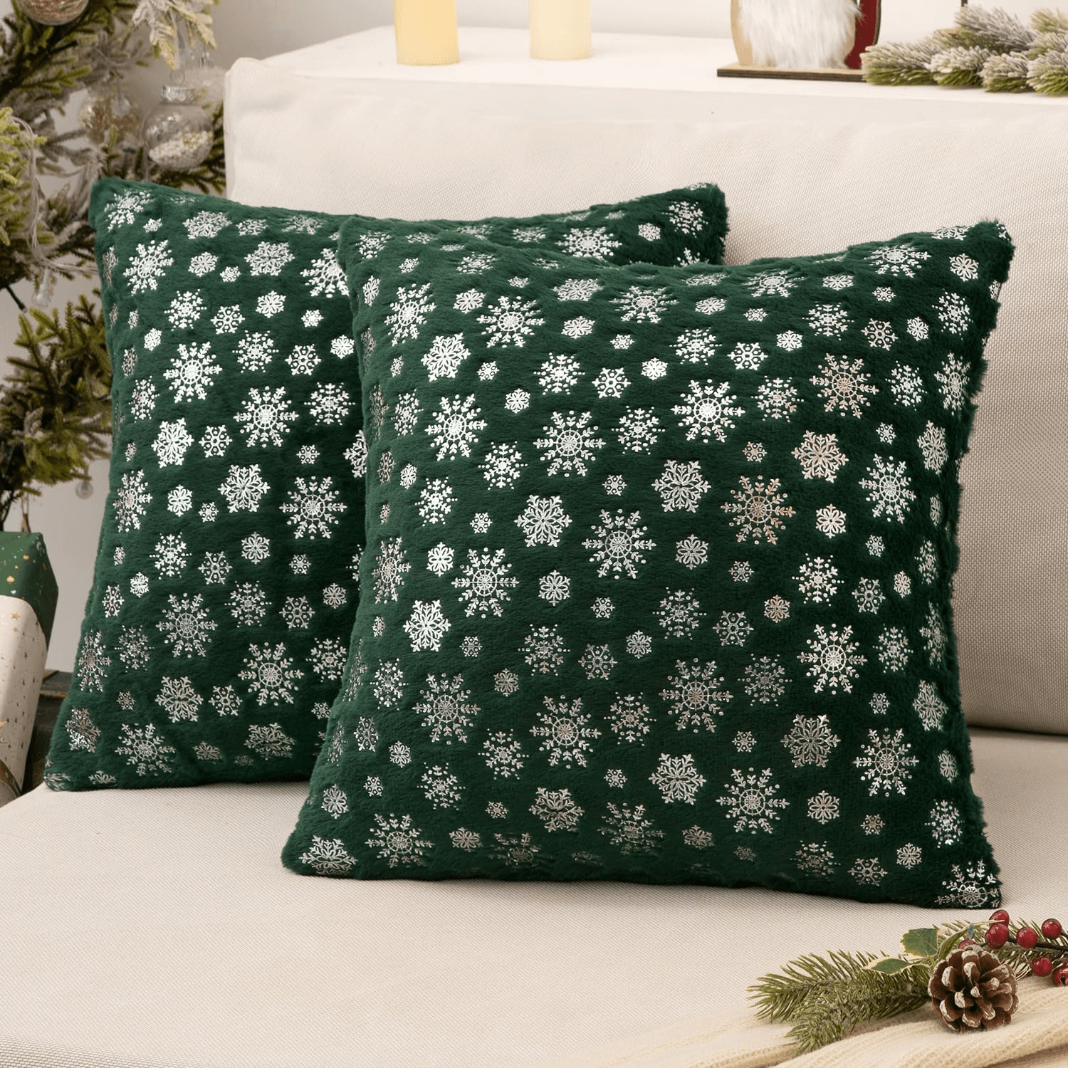 MIULEE Christmas Decorative Soft Plush Faux Wool Pillow Covers (Pack of 2)