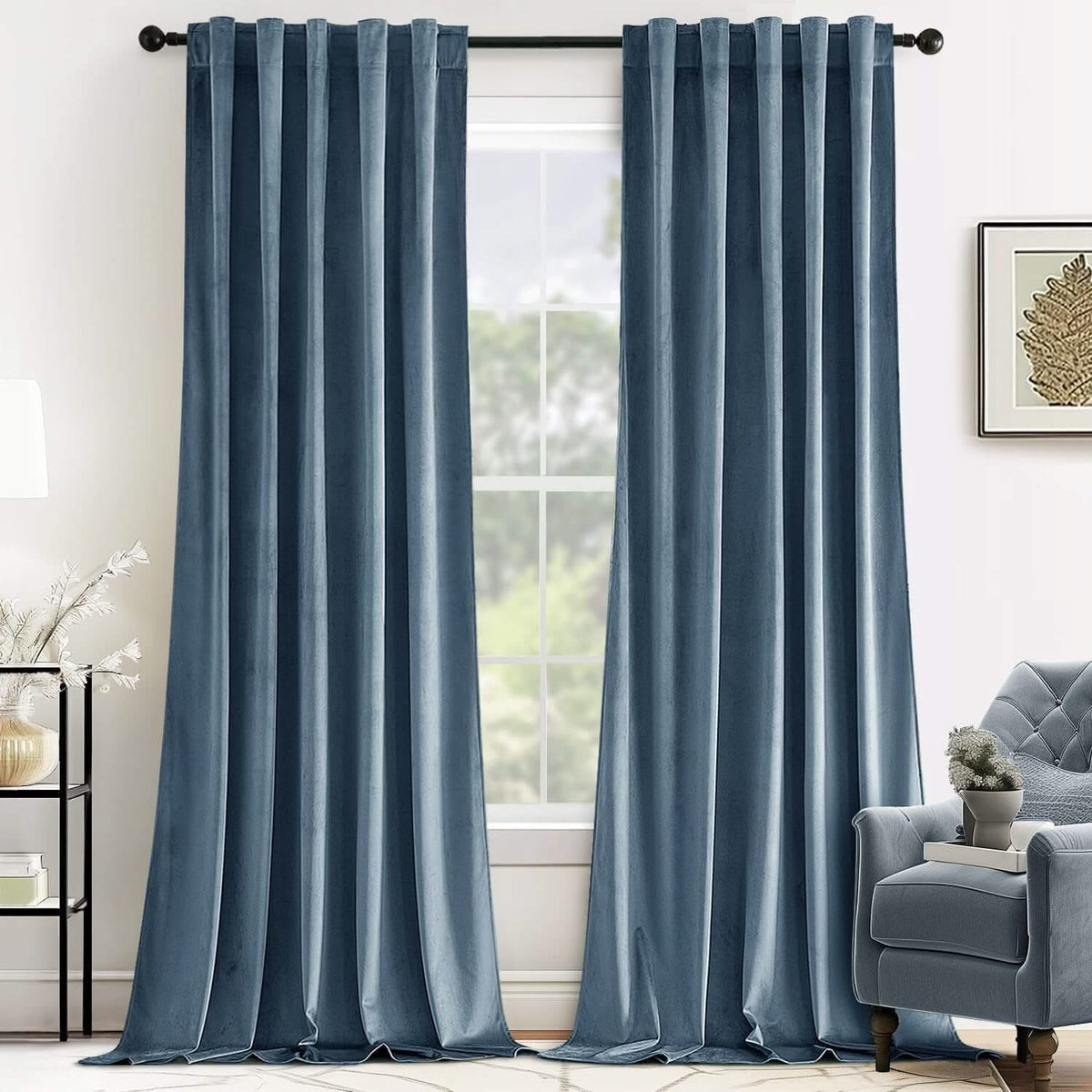 MIULEE Customized Velvet Curtains Luxury Blackout Curtains Thermal Insulated-2 Panels-Stone-Blue