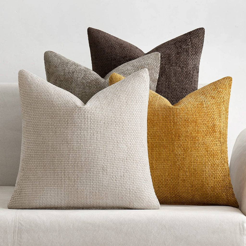 MIULEE Pack of 4 Couch Throw Pillow Covers 18x18 Inch Neutral Gold/Brown Soft Decorative Chenille Pillow Covers Farmhouse Cushion Covers for Home Decor Sofa Bedroom Living Room