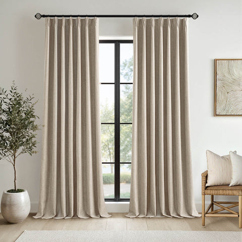 MIULEE Sand Pinch Pleated 100% Blackout Linen Curtains 96 Inch Length 2 Panels Set, Pleat Curtains with Pin Hooks, Black Out Light Blocking Room Darkening Drapes for Bedroom Living Room Window