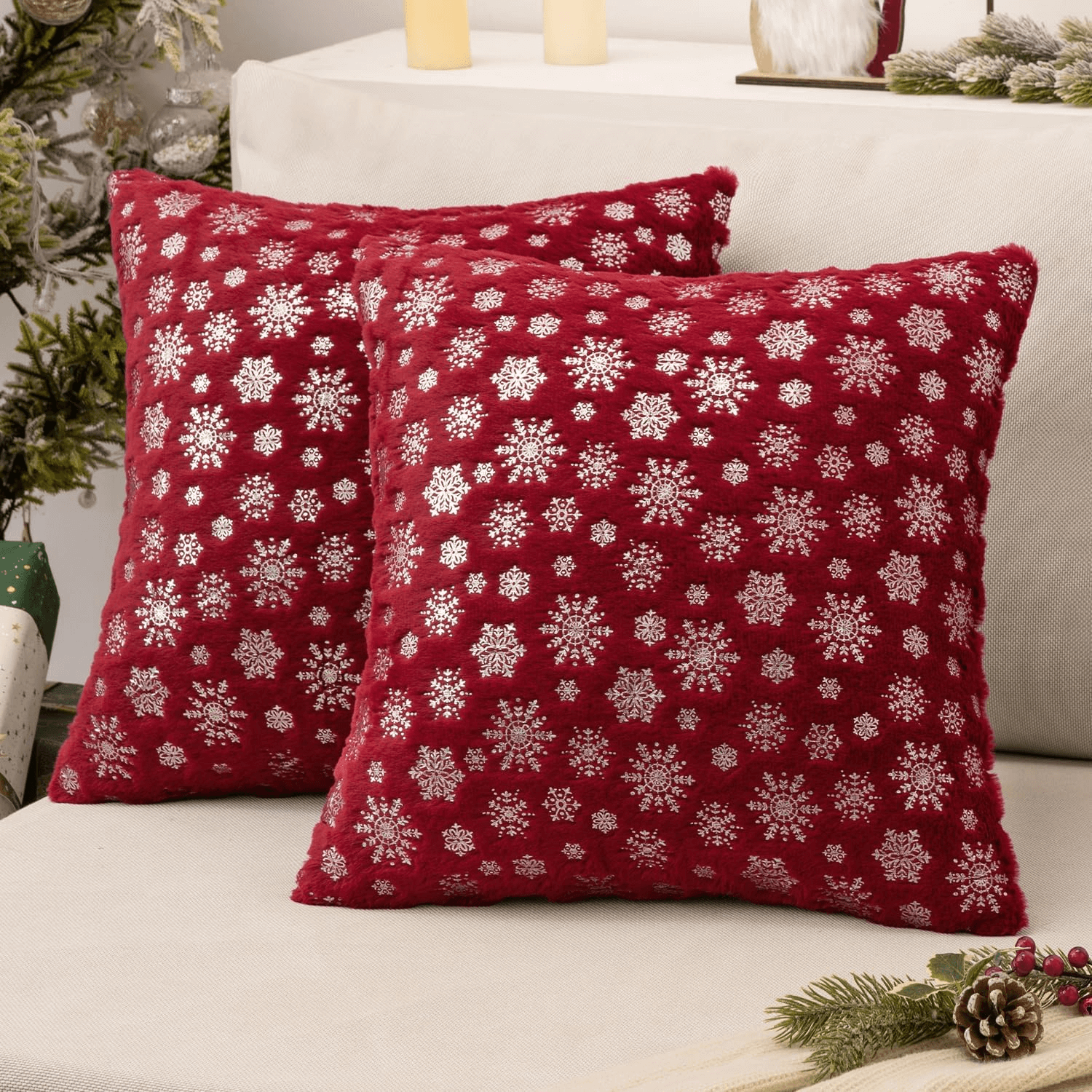 MIULEE Christmas Decorative Soft Plush Faux Wool Pillow Covers (Pack of 2)