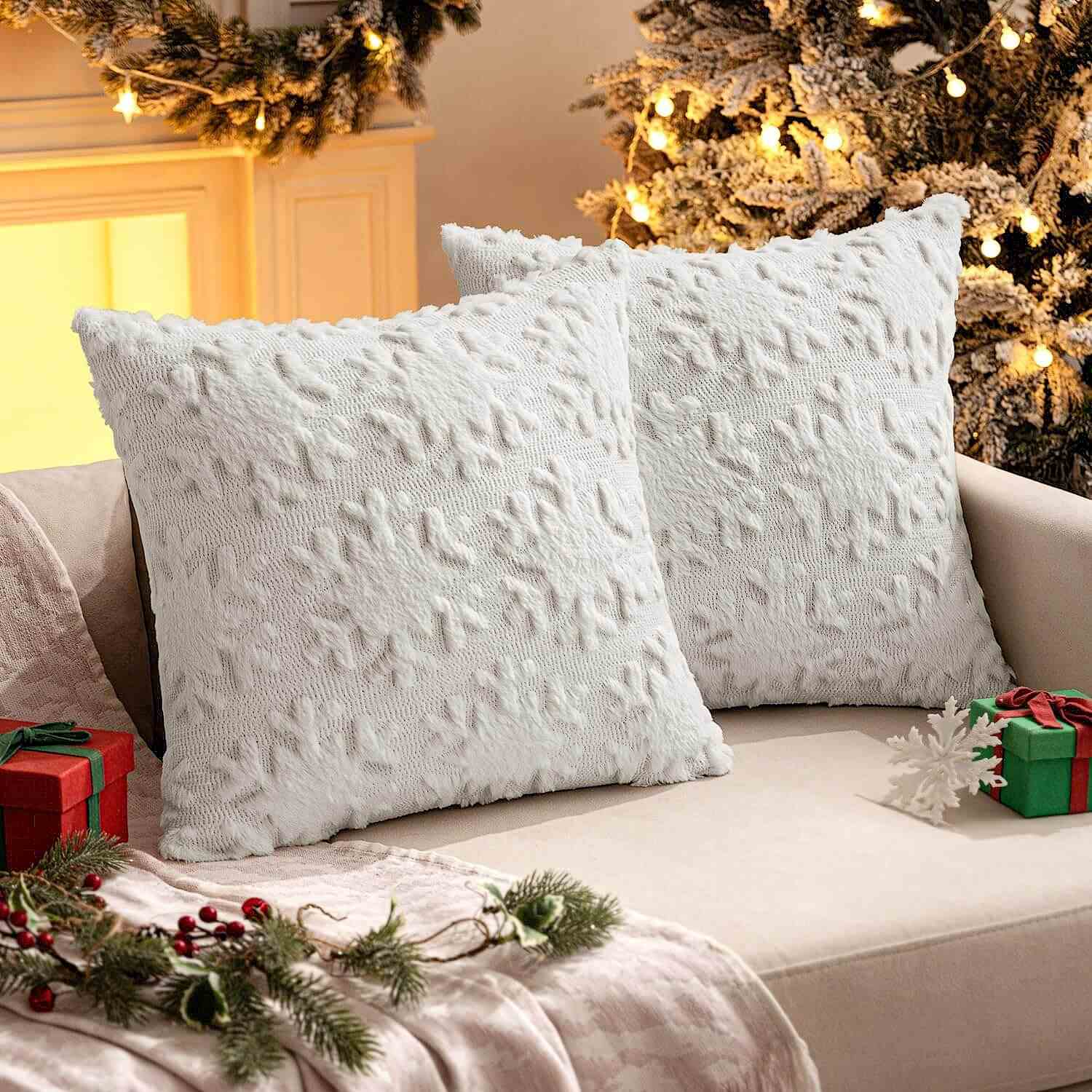 Christmas Solid Snowflake Pillow Covers Pure White 20x20-inch