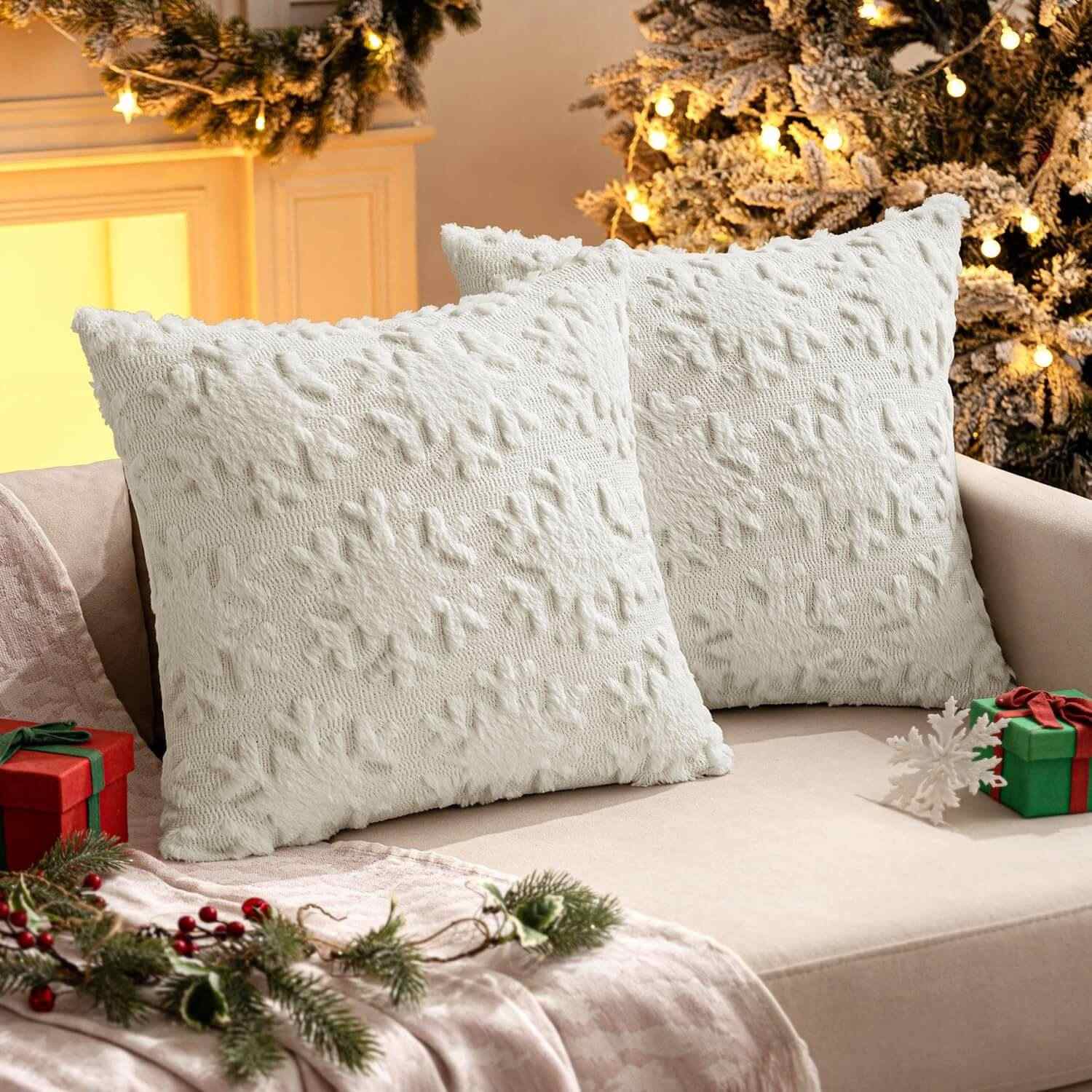 Christmas Solid Snowflake Pillow Covers Cream White 20x20-inch
