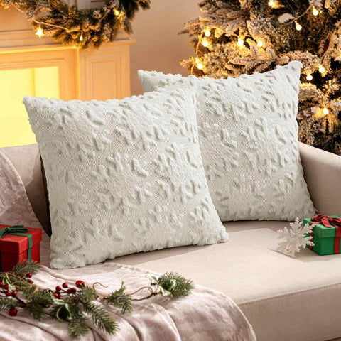 Christmas Solid Snowflake Pillow Covers Cream White 20x20-inch