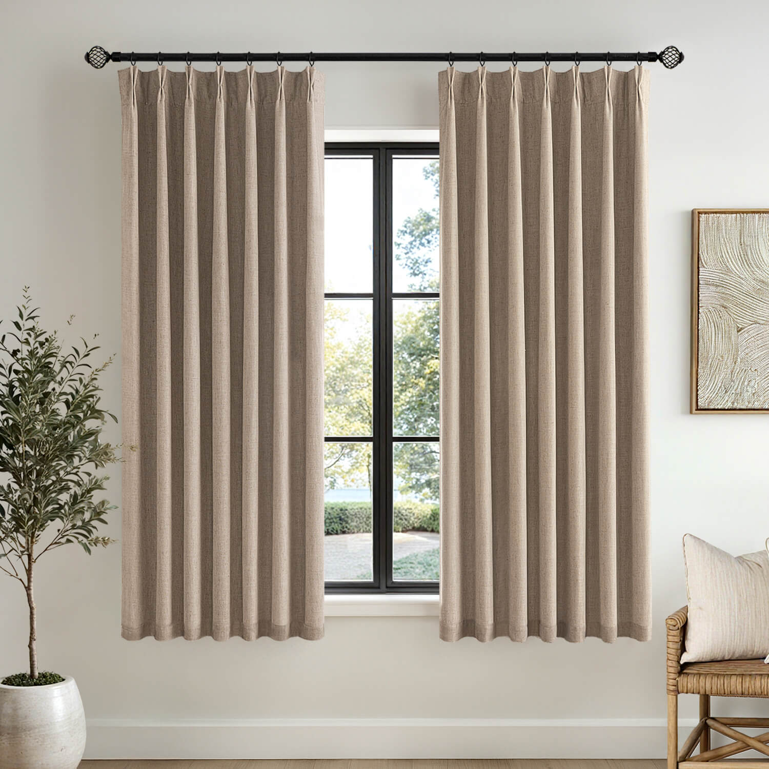 MIULEE Room Darkening Pinch Pleated 100% Blackout Linen Curtains  40Wx63L