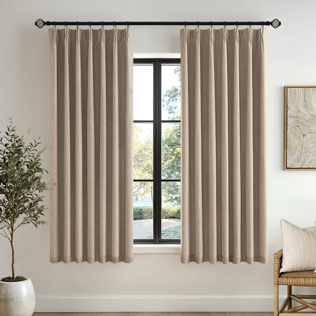 MIULEE Room Darkening Pinch Pleated 100% Blackout Linen Curtains  40Wx63L