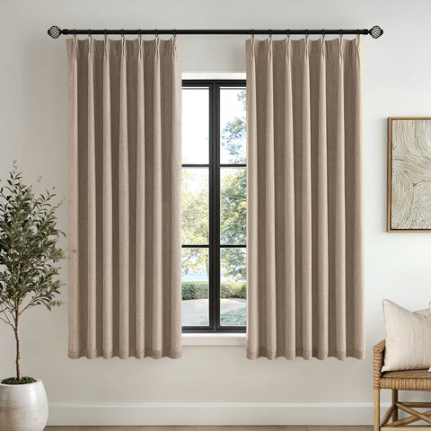 MIULEE Room Darkening Pinch Pleated 100% Blackout Linen Curtains  40Wx63L