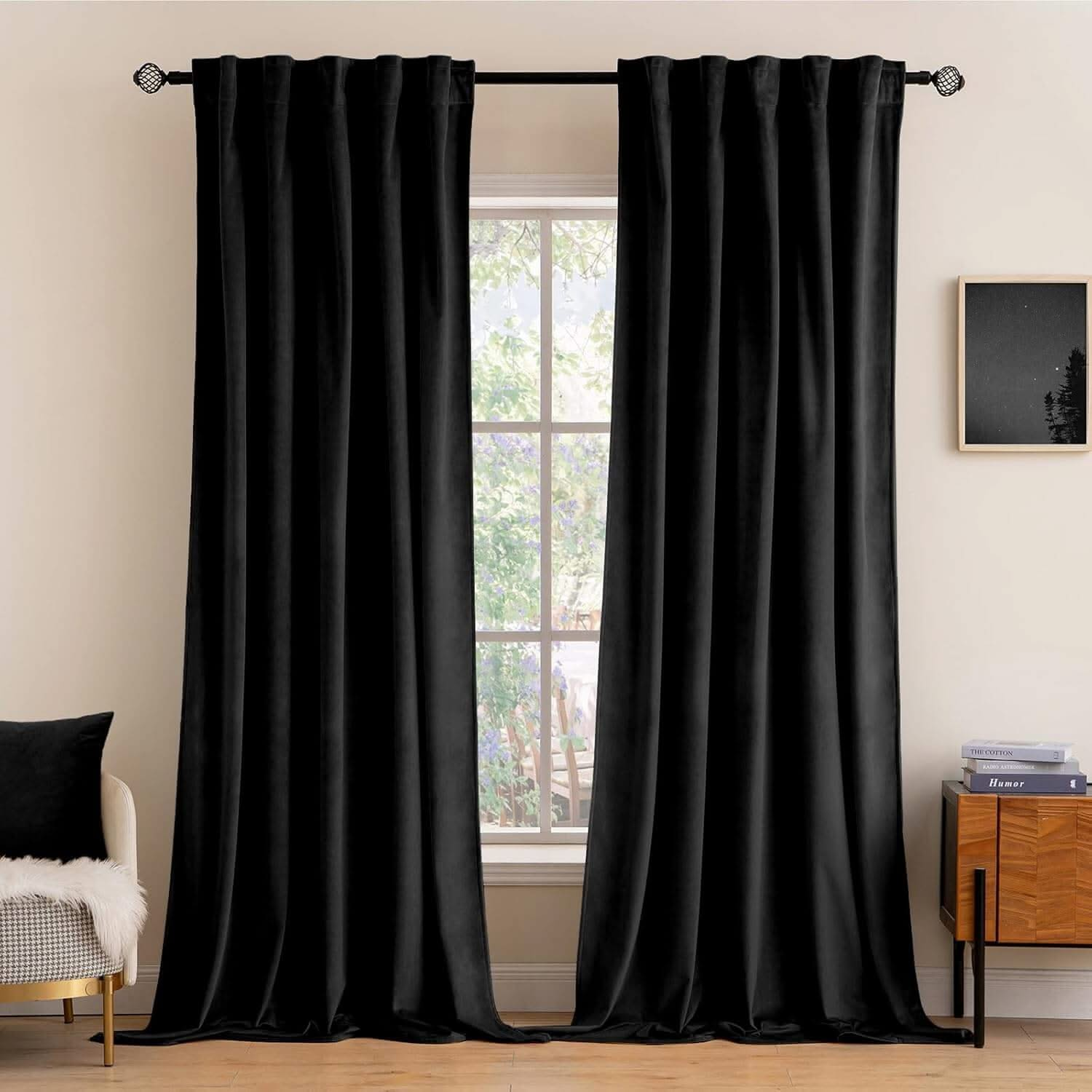 MIULEE Customized Velvet Luxury Blackout Curtains Thermal Insulated (2 Panels) - Back Tab & Rod Pocket