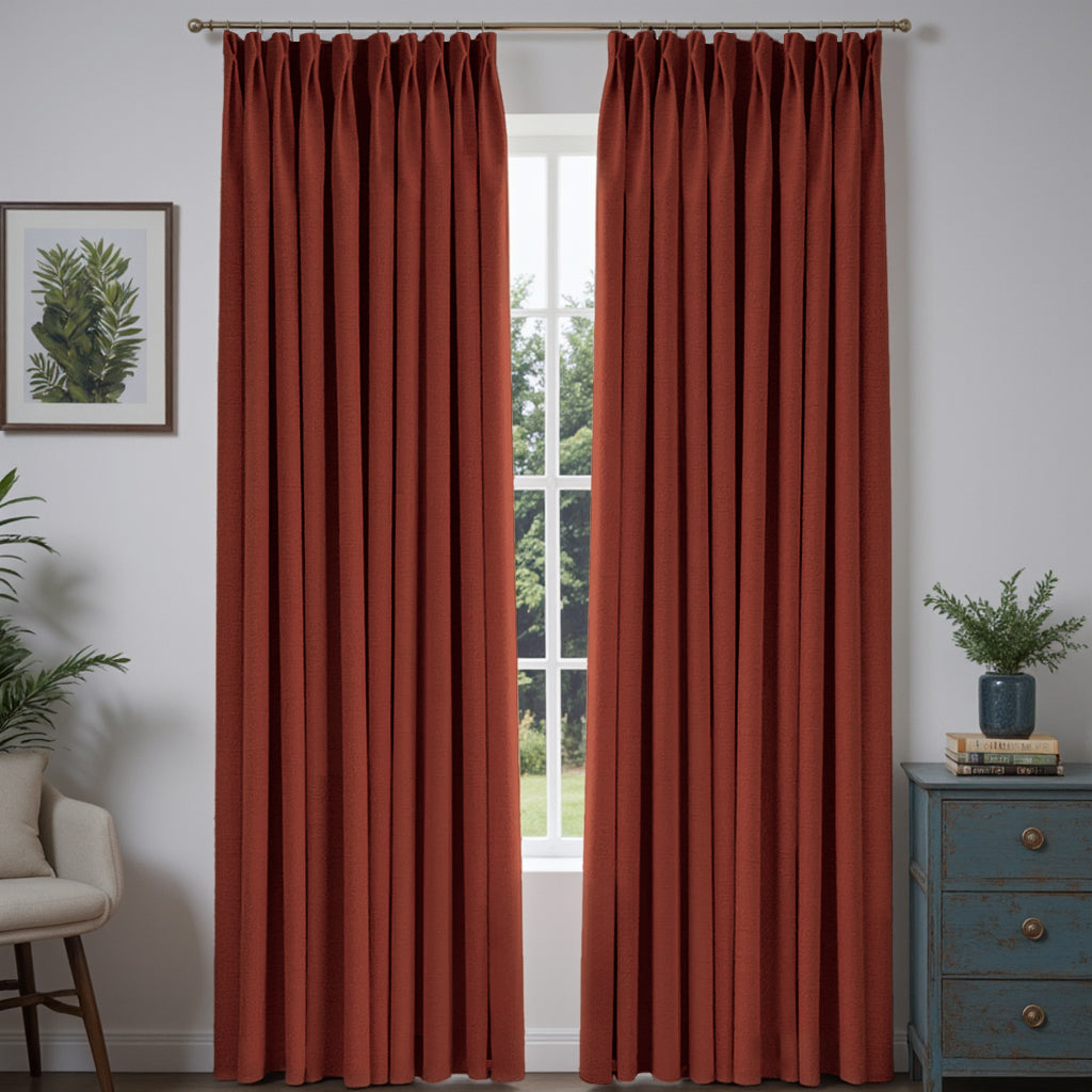 MIULEE Customized 100% Blackout Linen Textured Curtains (2 Panels) - Pleated