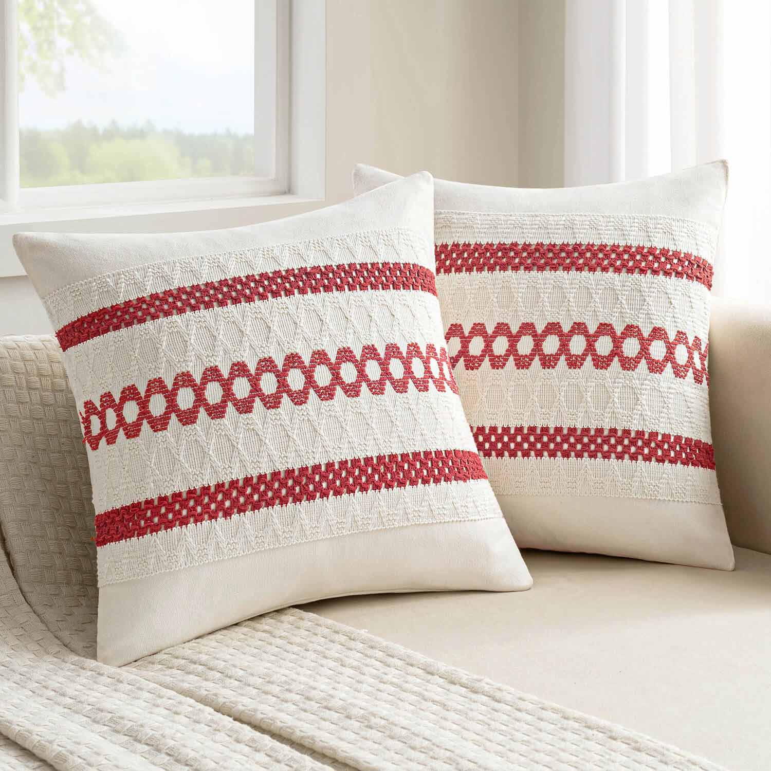 Decorative Retro Cute Macrame Woven Pillow Covers Red 20x20-inch