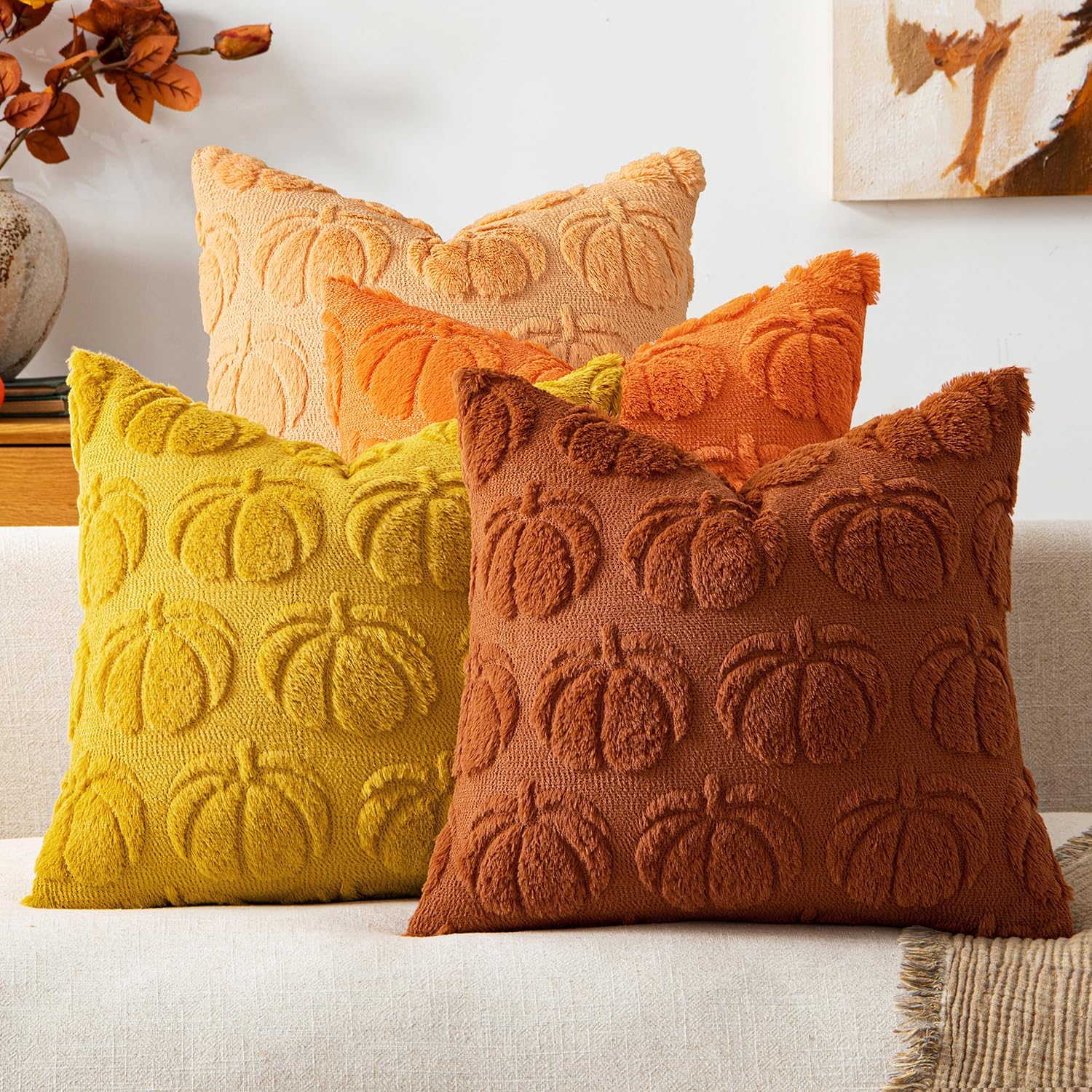 MIULEE Fall Pumpkin Pillow Covers Rust-Orange 18x18