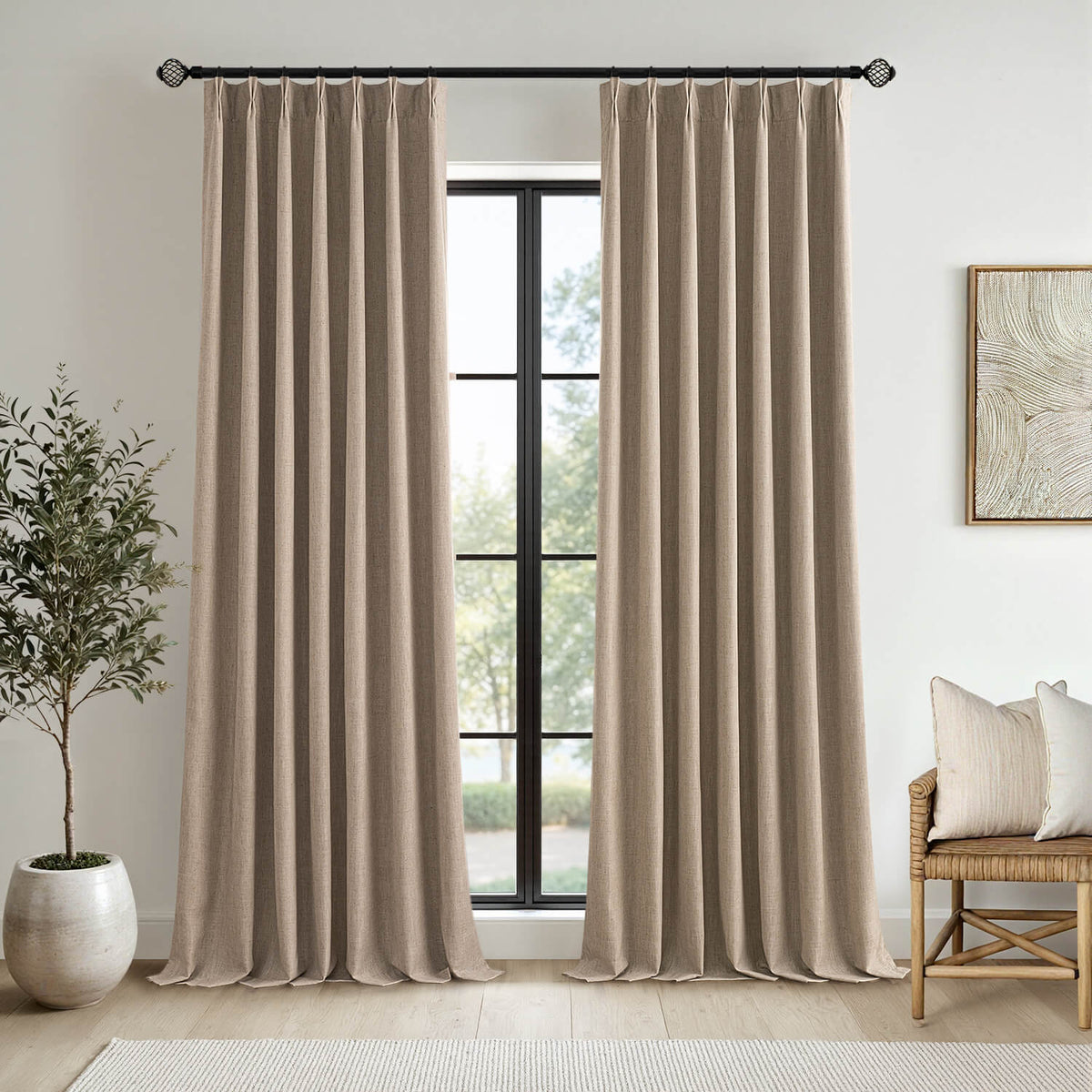 MIULEE Room Darkening Pinch Pleated 100% Blackout Linen Curtains  40Wx102L