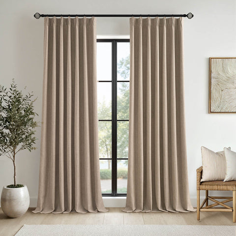 MIULEE Room Darkening Pinch Pleated 100% Blackout Linen Curtains  40Wx102L