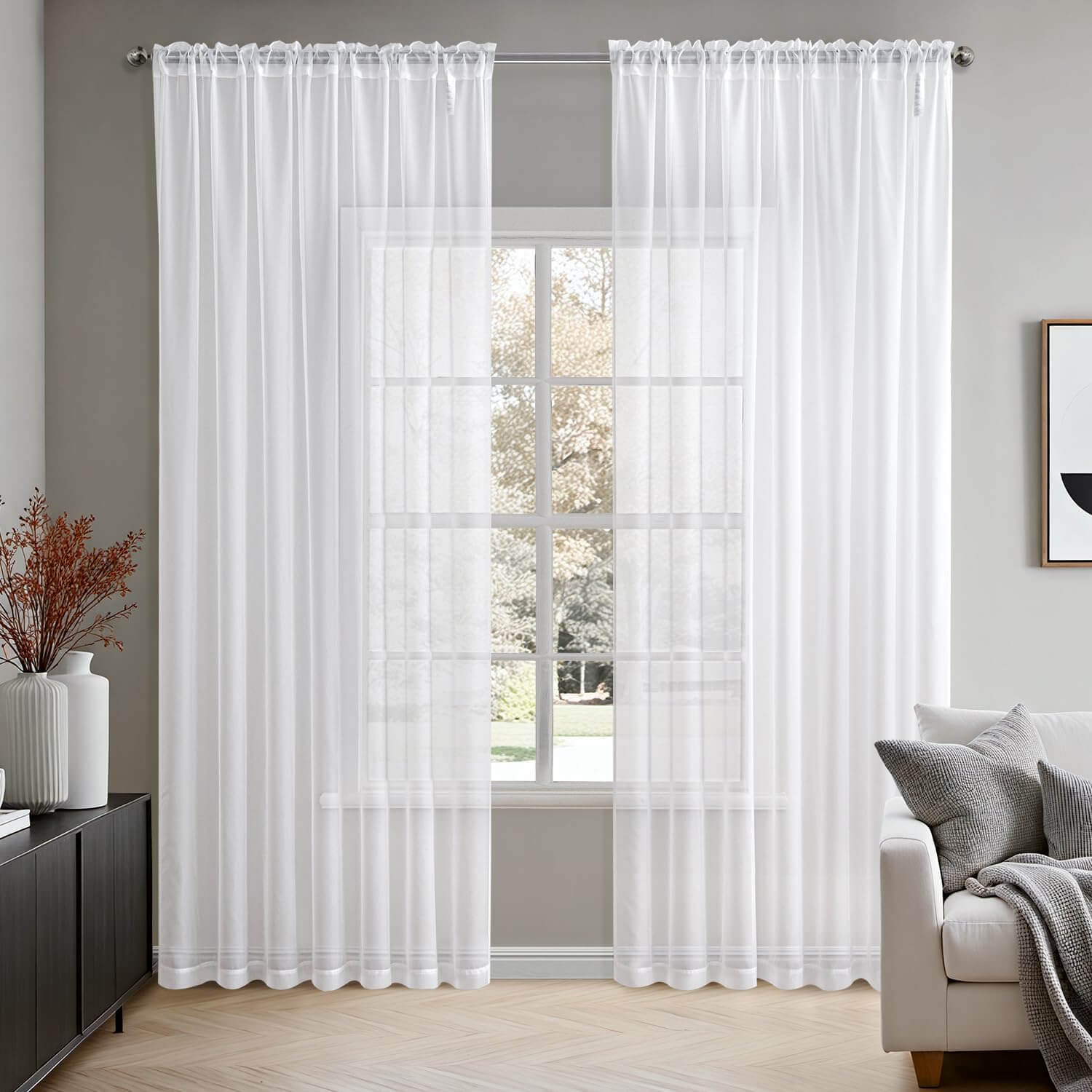 MIULEE 2 Panels Solid Color Sheer Window Curtains Voile Panels 70Wx108L