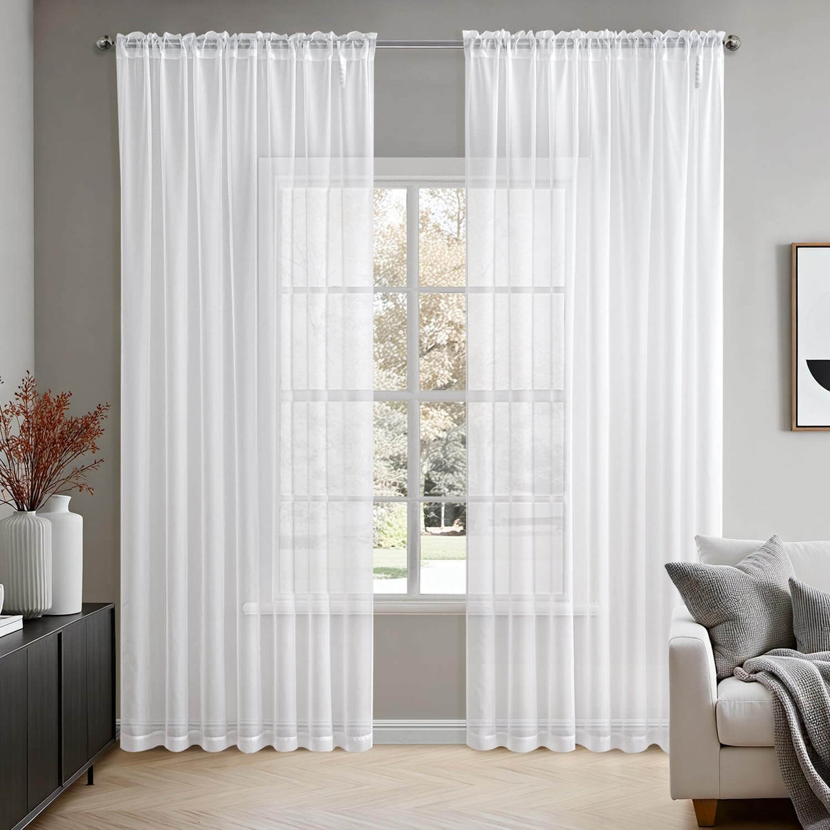 MIULEE 2 Panels Solid Color Sheer Window Curtains Voile Panels 70Wx108L