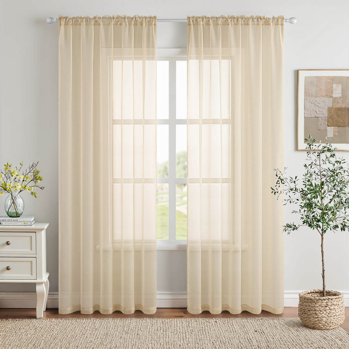 MIULEE 2 Panels Solid Color Sheer Window Curtains Voile Panels 54Wx102L