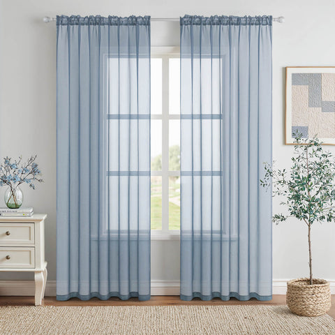 MIULEE 2 Panels Solid Color Sheer Window Curtains Elegant Window Voile Panels/Drapes/Treatment for Bedroom Living Room (54X84 Inches Dusty Blue)