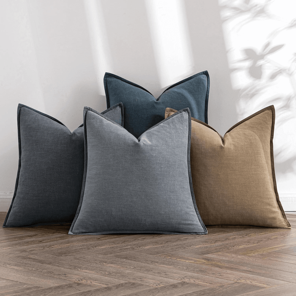 MIULEE Neutral Navy Linen Pillow Covers Pack of 4 Decorative Natural Solid Throw Pillow Covers Soft Accent Boho Farmhouse Couch Pillowcases Modern Home Decors for Living Room Bed Sofa 18x18 Inch