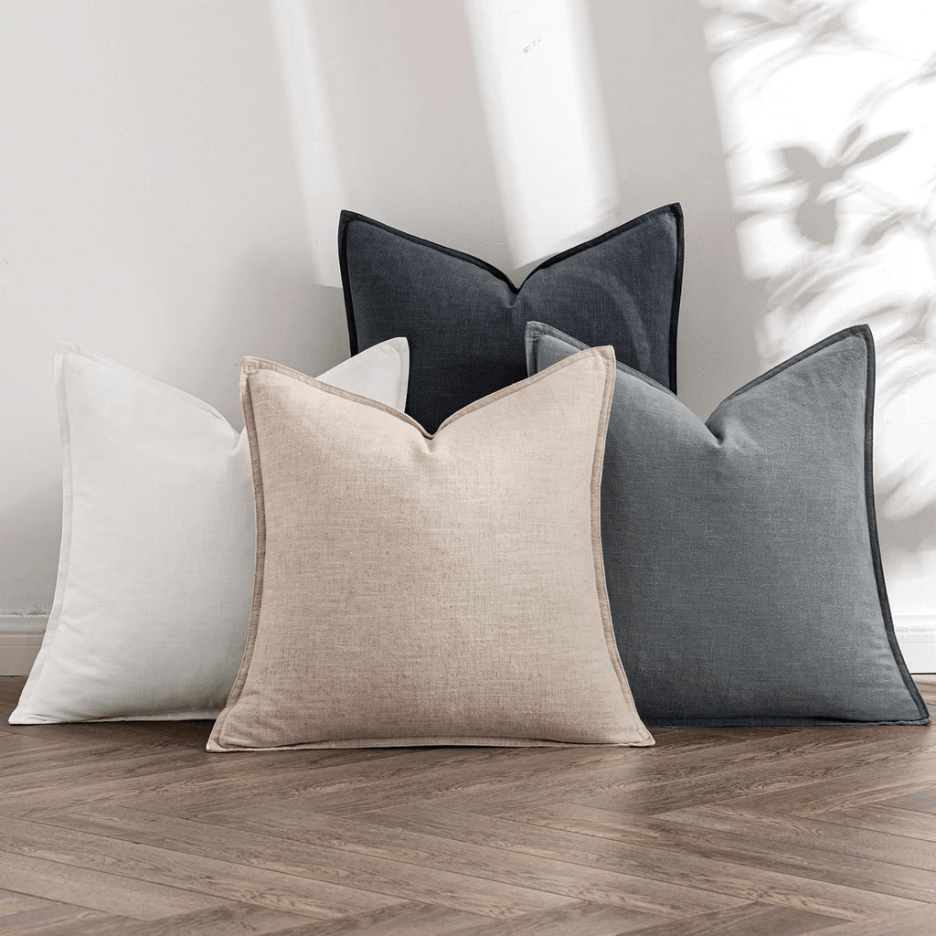 MIULEE Neutral Cream/Gray Linen Pillow Covers Pack of 4 Decorative Nautral Solid Throw Pillow Covers Soft Accent Boho Farmhouse Couch Pillowcases Modern Home Decors for Living Room Bed Sofa 18x18 Inch