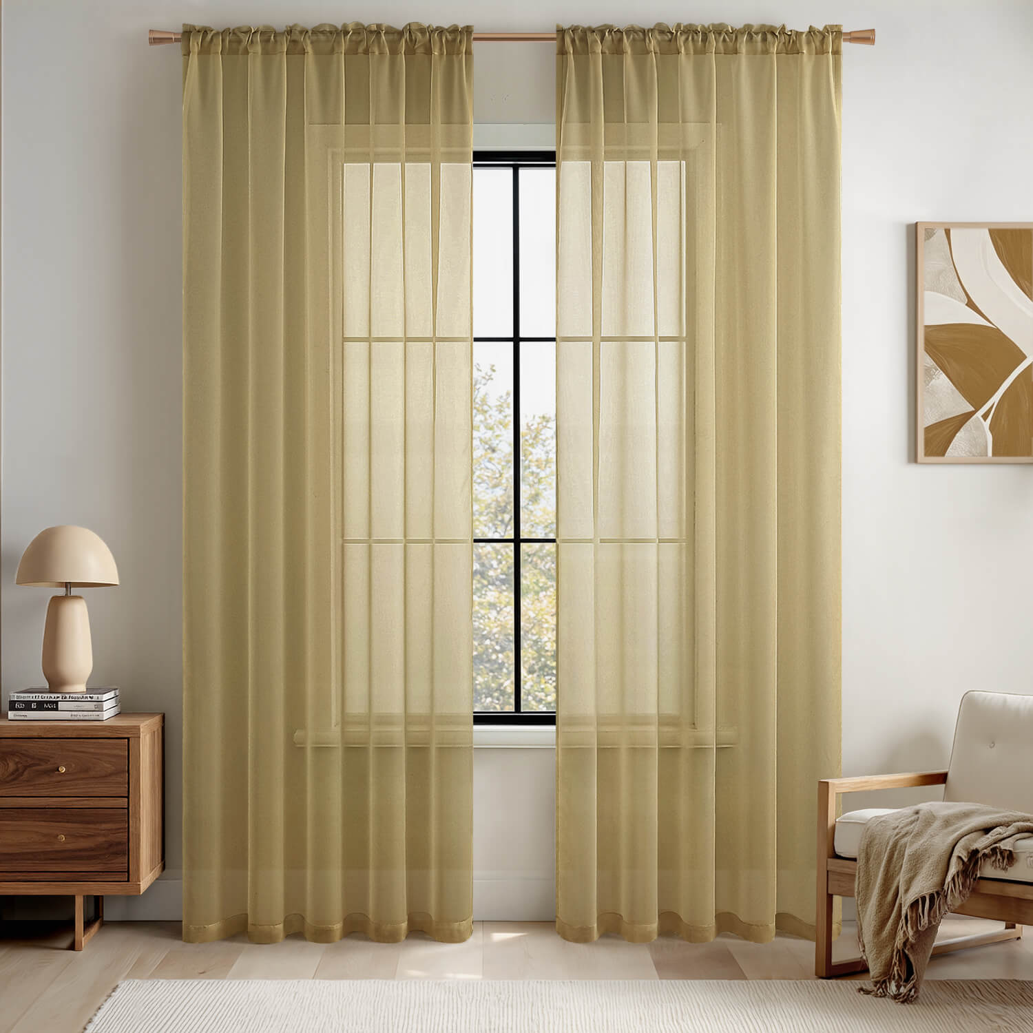 MIULEE 2 Panels Solid Color Sheer Window Curtains Elegant Window Voile Panels/Drapes/Treatment for Bedroom Living Room (54X84 Inches Dark Gold)