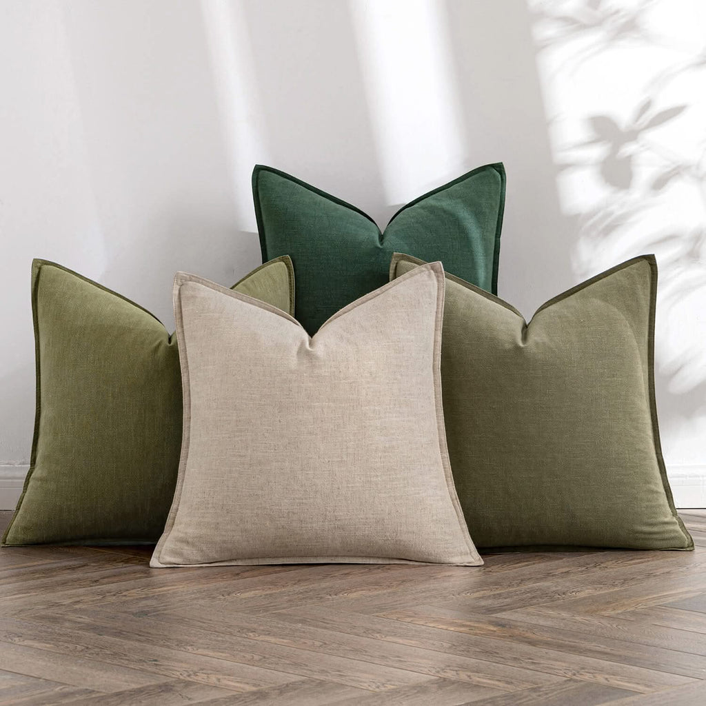 MIULEE Neutral Green Linen Pillow Covers Pack of 4 Decorative Nautral Solid Throw Pillow Covers Soft Accent Boho Farmhouse Couch Pillowcases Modern Home Decors for Living Room Bed Sofa 18x18 Inch