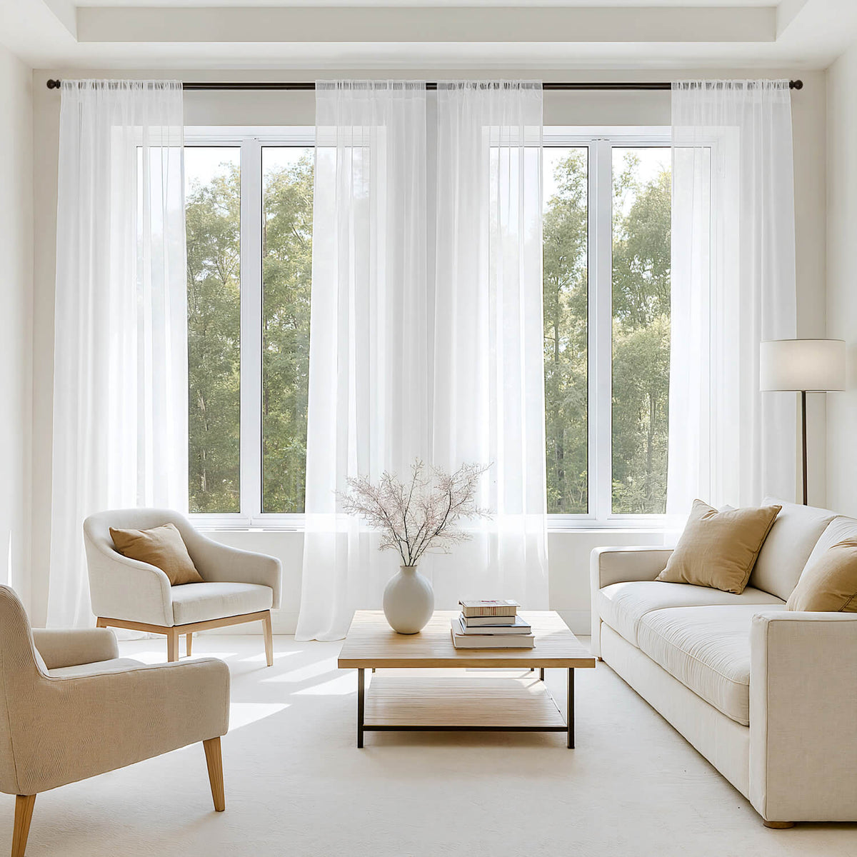 MIULEE White Sheer Curtains 108 Inches Long, 4 Panels Set, Light Filtering Rod Pocket Voile Drapes for Living Room and Bedroom, Airy Soft Fabric Window Treatments, 42 x 108 Inches