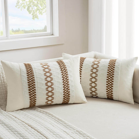 MIULEE Set of 2 Coco Brown Boho Decorative Pillow Covers 12x20 Inch Farmhouse Rustic Couch Throw Pillows Modern Spring Cotton Cushion Covers Retro Cute Macrame Woven Home Decor for Bed Sofa Chair