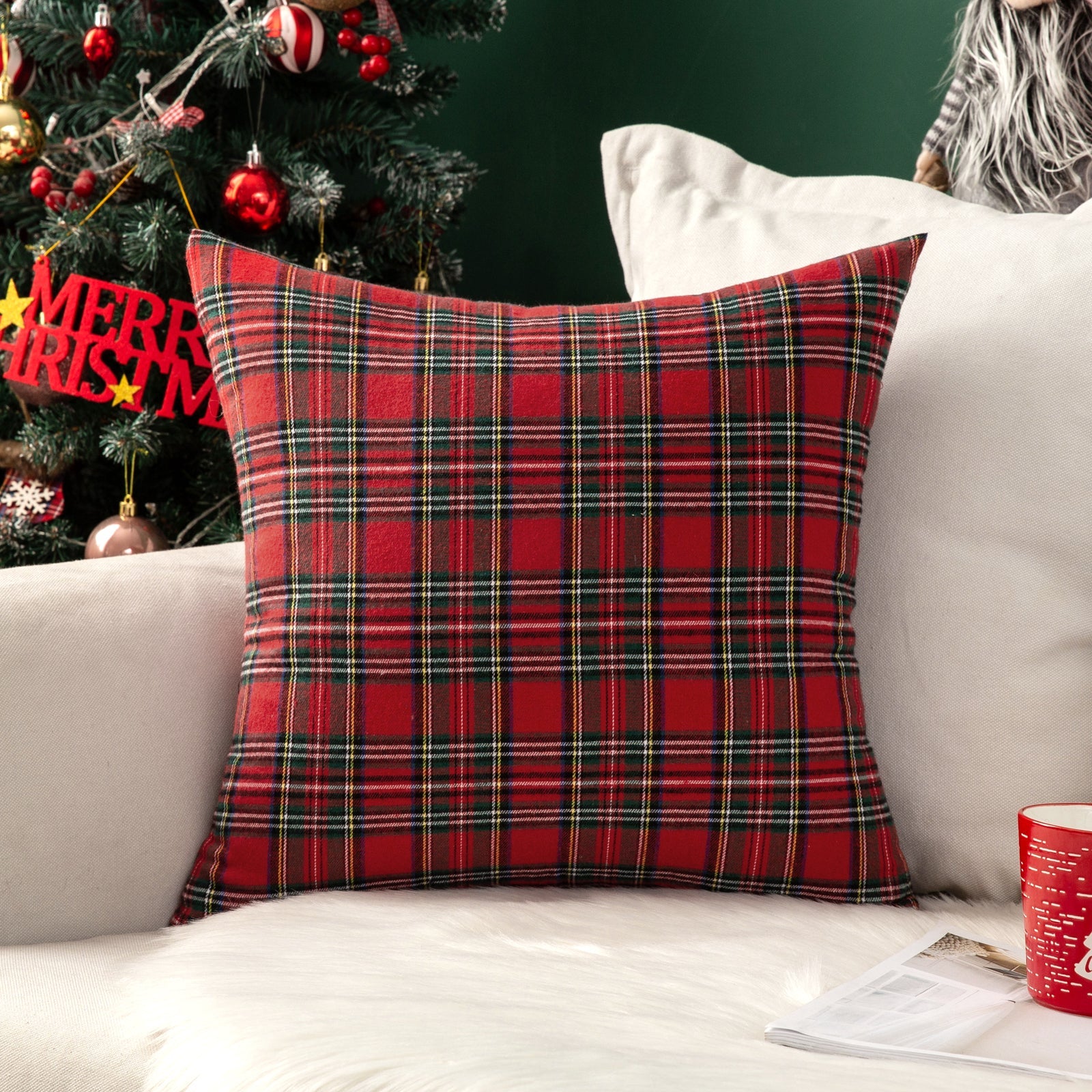 Choose Your Set "in Your Ideas"  - Christmas Pattern Scottish Tartan Plaid Fur Snowflack Decorative Throw Pillow Covers