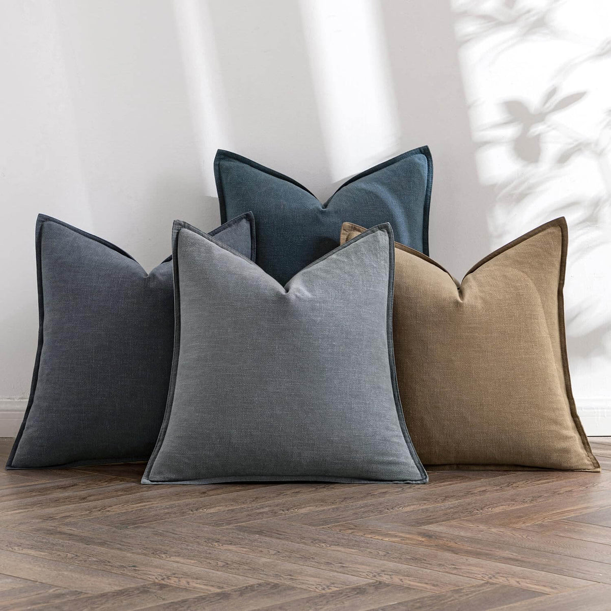 MIULEE Neutral Navy Linen Pillow Covers Pack of 4 Decorative Natural Solid Throw Pillow Covers Soft Accent Boho Farmhouse Couch Pillowcases Modern Home Decors for Living Room Bed Sofa 24x24 Inch