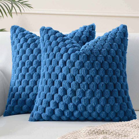 Soft Plush Faux Fur Decorative Throw Pillow Covers Navy Blue 18x18-inch