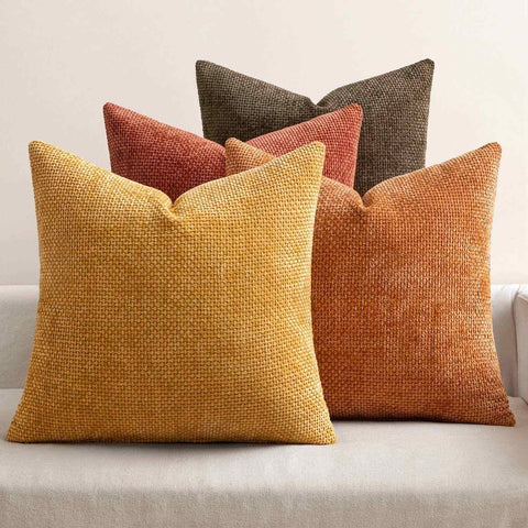 Decorative Chenille Farmhouse Throw Pillow Covers Orange-Yellow 20x20-inch
